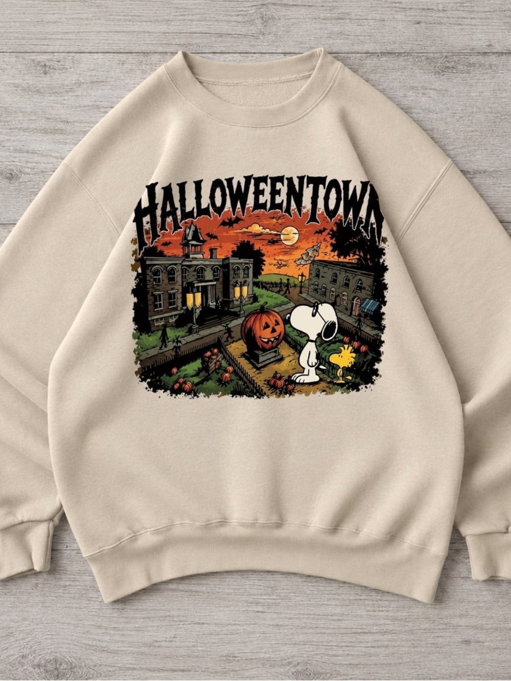 Gildan Cream Snoop with Halloweentown Graphic Sweatshirt For Unisex - Picture 1 of 4